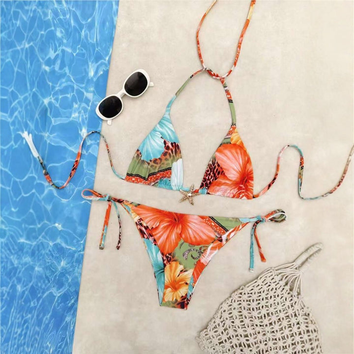 Women's triangle bikini with floral design and adjustable straps StylebySassy