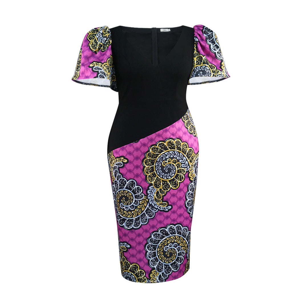 Women's fitted dress with colorful puff sleeves and asymmetrical design StylebySassy
