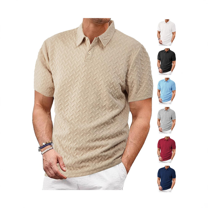 Men's short-sleeved polo shirt with embossed zigzag texture and classic shirt collar StylebySassy