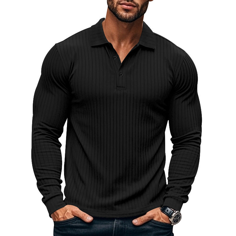 Men's Nano Athletic Long Sleeve Polo Shirt Slim Fit Made of Elastic Rib Knit StylebySassy
