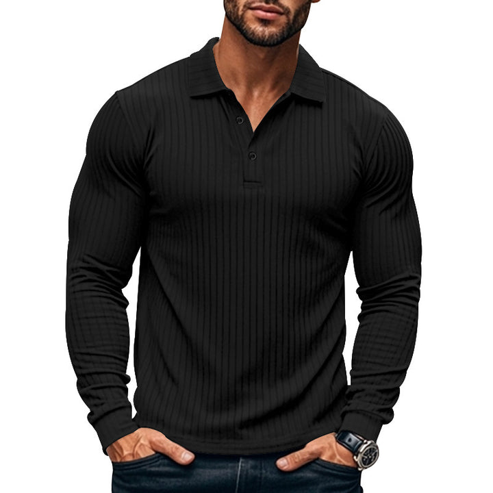 Men's Nano Athletic Long Sleeve Polo Shirt Slim Fit Made of Elastic Rib Knit StylebySassy