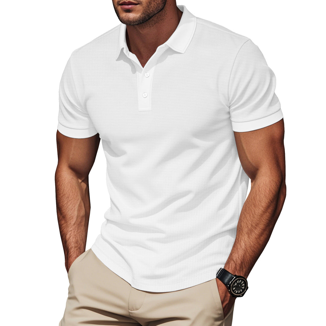 Men's breathable polo with fine waffle structure and two-button placket fitted silhouette StylebySassy