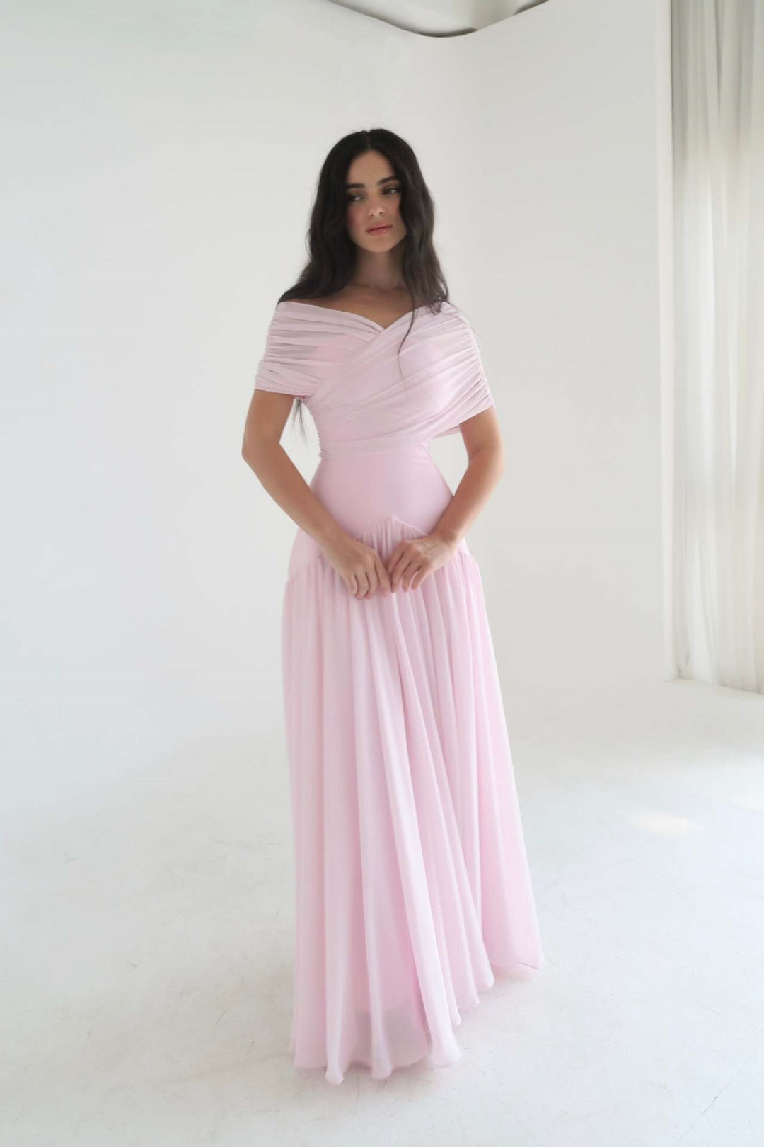 Women Elegant Maxi Dress with Wrap Look and Transparent Sleeves StylebySassy