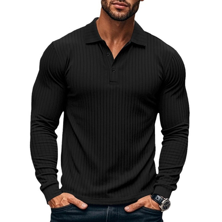 Men's Nano Athletic Long Sleeve Polo Shirt Slim Fit Made of Elastic Rib Knit StylebySassy