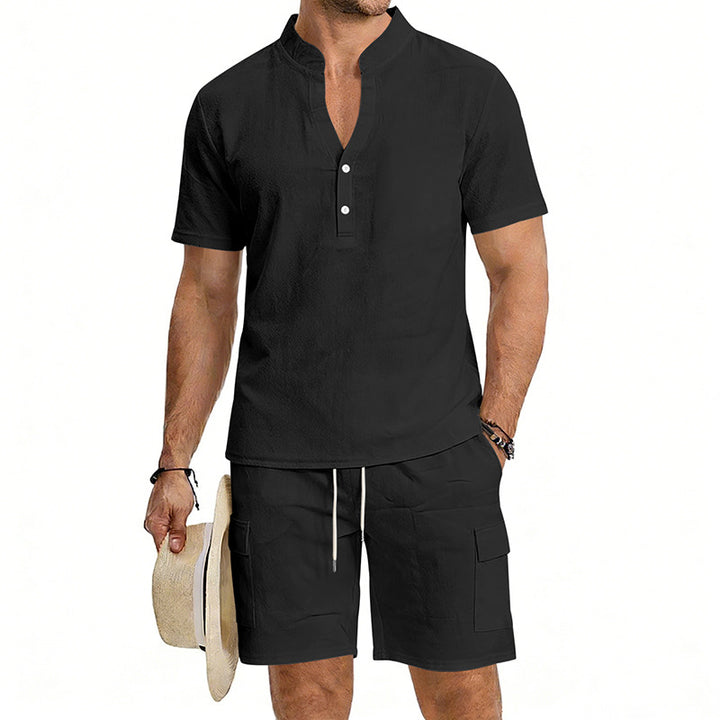 Men's lightweight short sleeve shirt with mandarin collar and half button placket StylebySassy