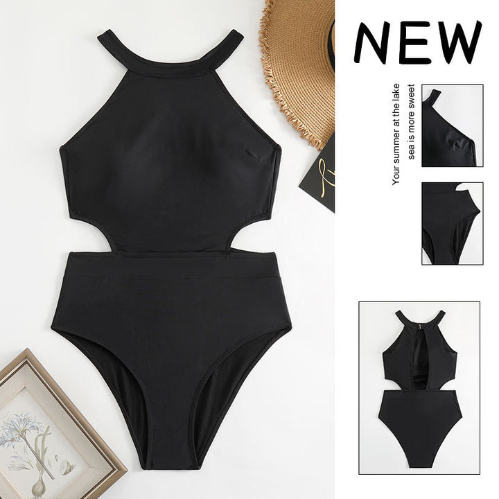 Women's one-piece swimsuit with high collar and side cut-out StylebySassy