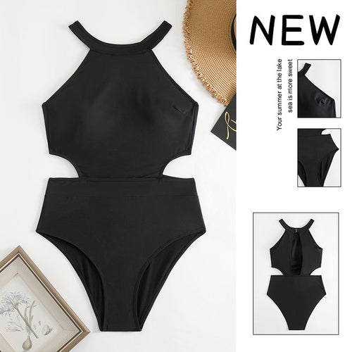 Women's one-piece swimsuit with high collar and side cut-out StylebySassy
