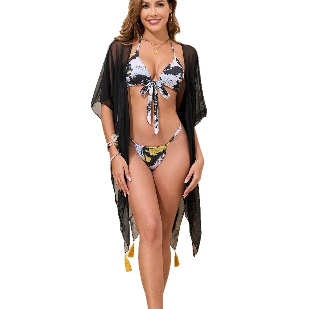 Women’s bathrobe and bikini set with trendy tassels StylebySassy