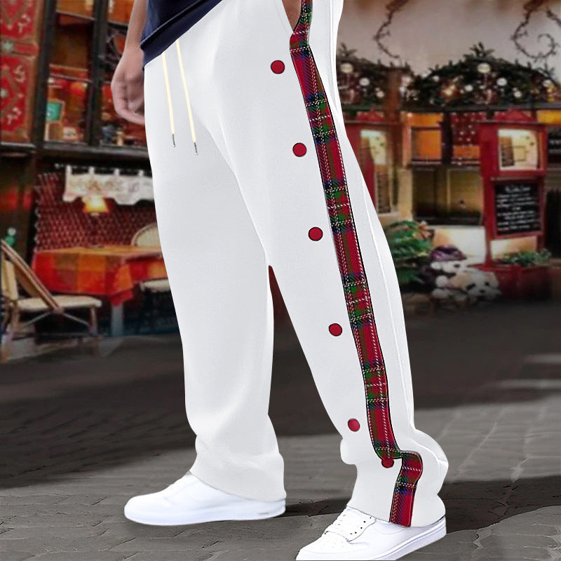 Men's jog pants with removable side panels, check ribbon insert, and hem slit StylebySassy