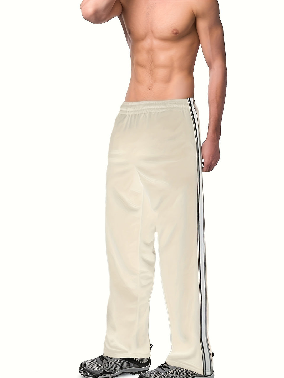 Men's casual training pants with elastic waistband and side contrast stripes StylebySassy
