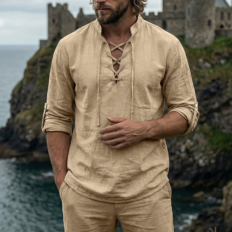 Men's Crinkle Linen Long Sleeve Shirt with Rollable Sleeves StylebySassy