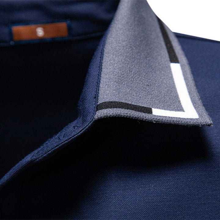Men's breathable polo shirt made of cotton blend with contrast collar and ribbed sleeve cuffs StylebySassy