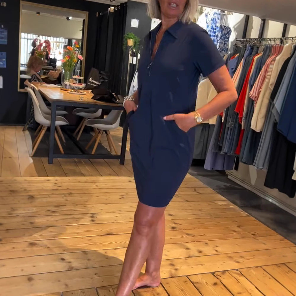 Women's nan leggeres polo dress with zipper collar, short sleeves and practical side pockets StylebySassy