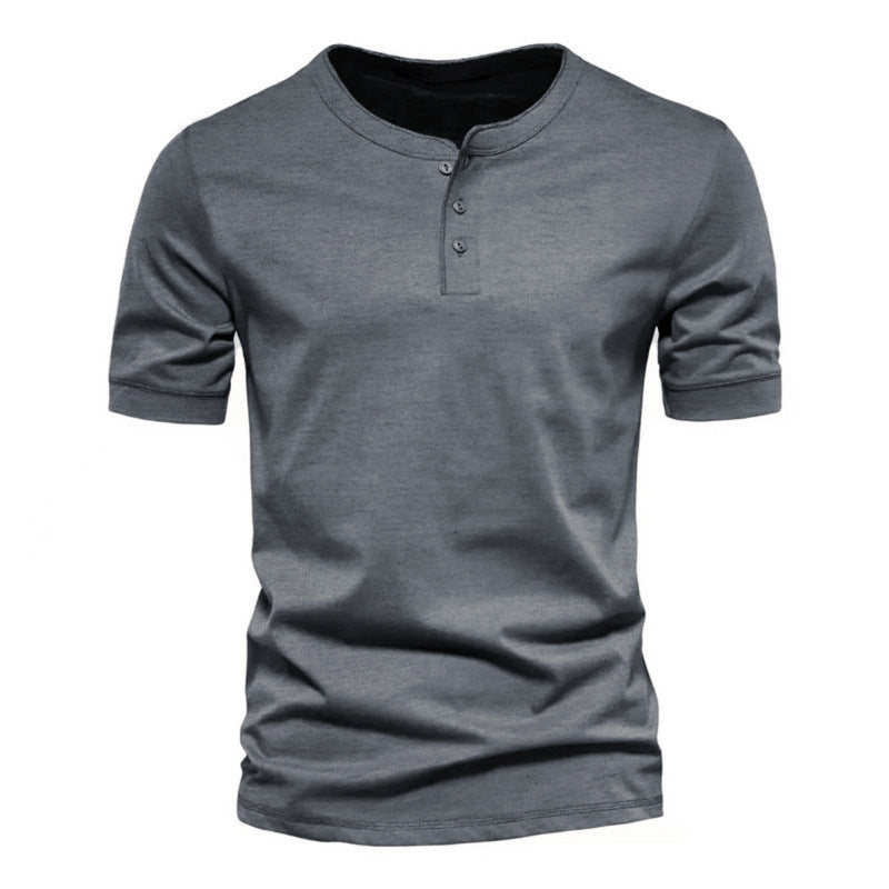 Men's tailored short-sleeve Henley shirt made of cotton blend with button placket StylebySassy