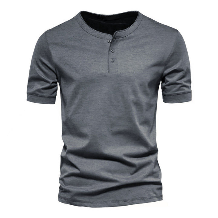 Men's tailored short-sleeve Henley shirt made of cotton blend with button placket StylebySassy