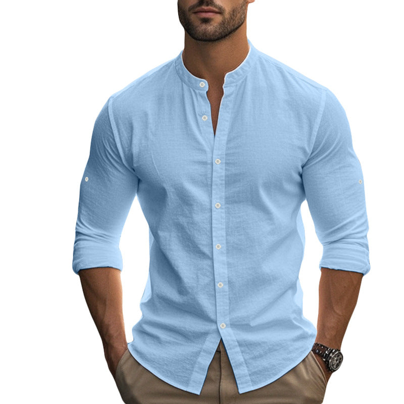 Men's tailored shirt in Nehru style with rollable sleeves and slim fit StylebySassy