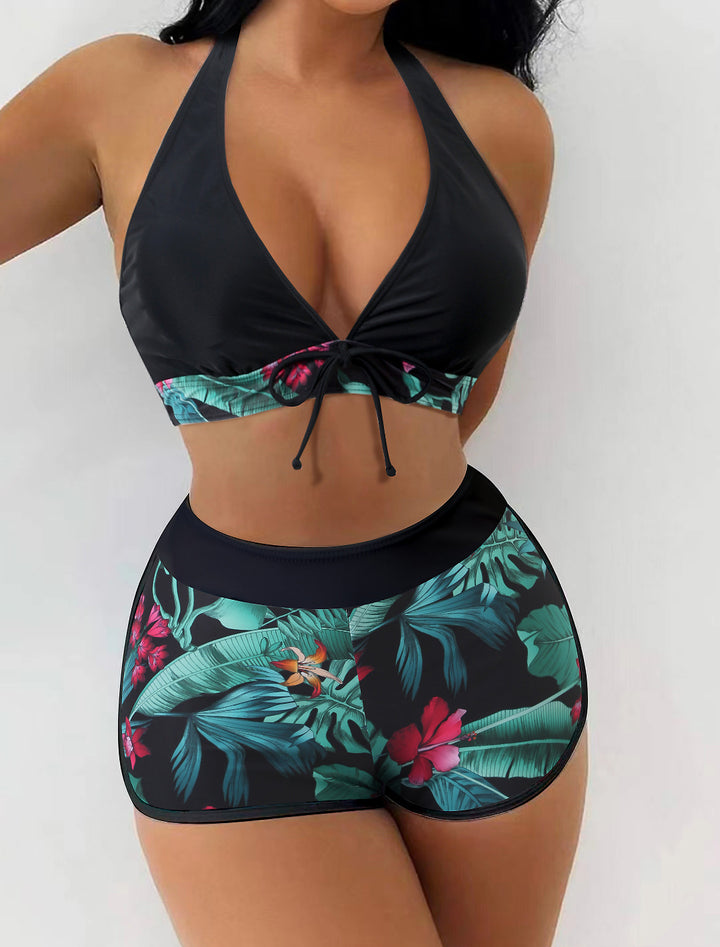 Ladies triangle bikini with floral shorts design StylebySassy