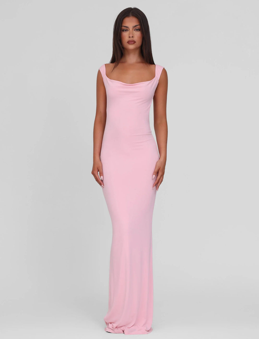 Women's body-hugging evening dress with square neckline and wide straps StylebySassy