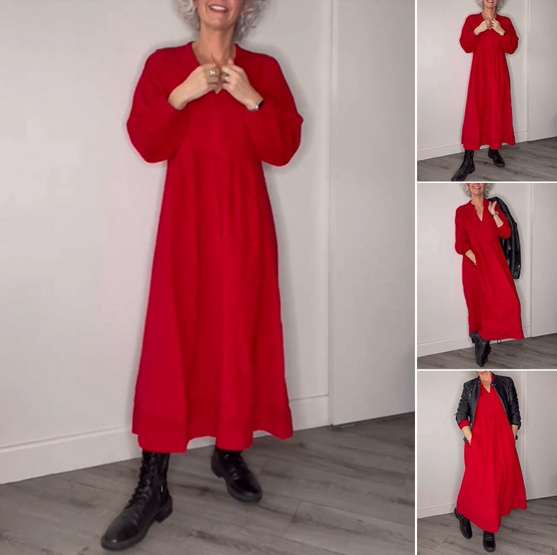 Women's ankle-length jersey dress with empire seam and balloon sleeves StylebySassy