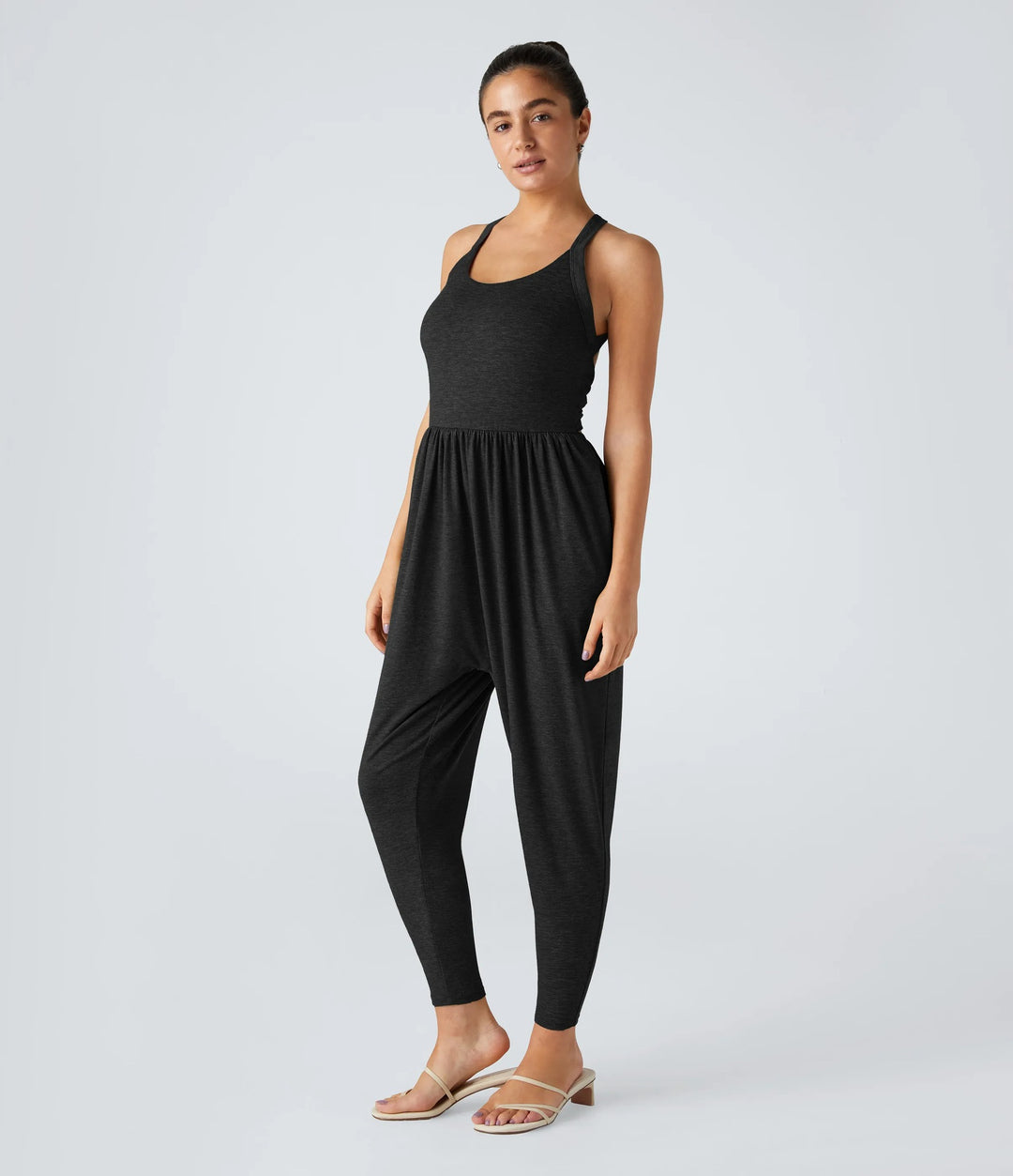Women's casual jersey jumpsuit with racerback, smocked waist and side pockets StylebySassy