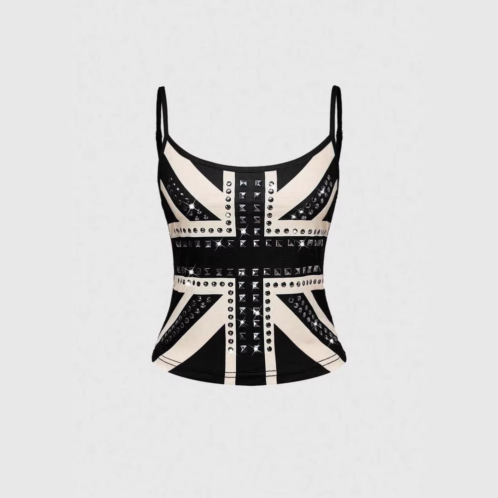 Women's tank top with stylish Union Jack design and studs StylebySassy