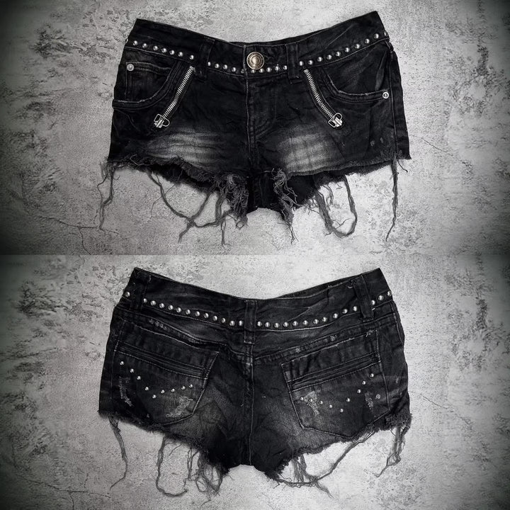 Ladies Fashion Destroyed Denim Shorts with Studs StylebySassy