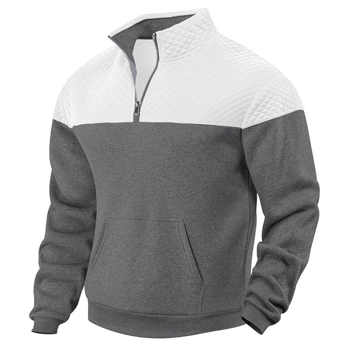 Men's quilted half-zip sweatshirt with kangaroo pocket and stand-up collar StylebySassy
