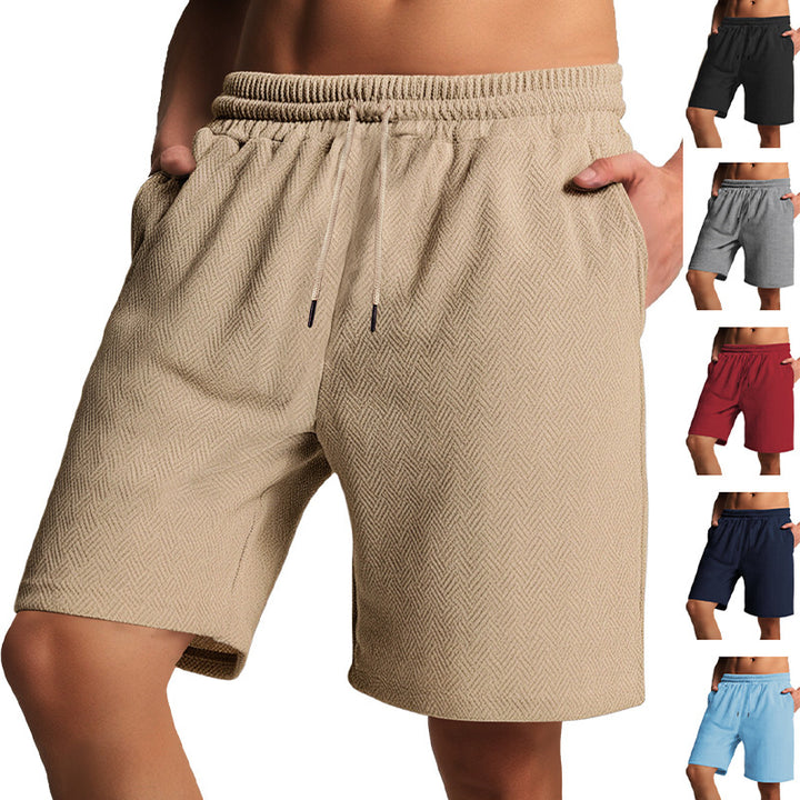 Men's terry shorts with herringbone texture, elastic drawstring waistband, and side pockets StylebySassy