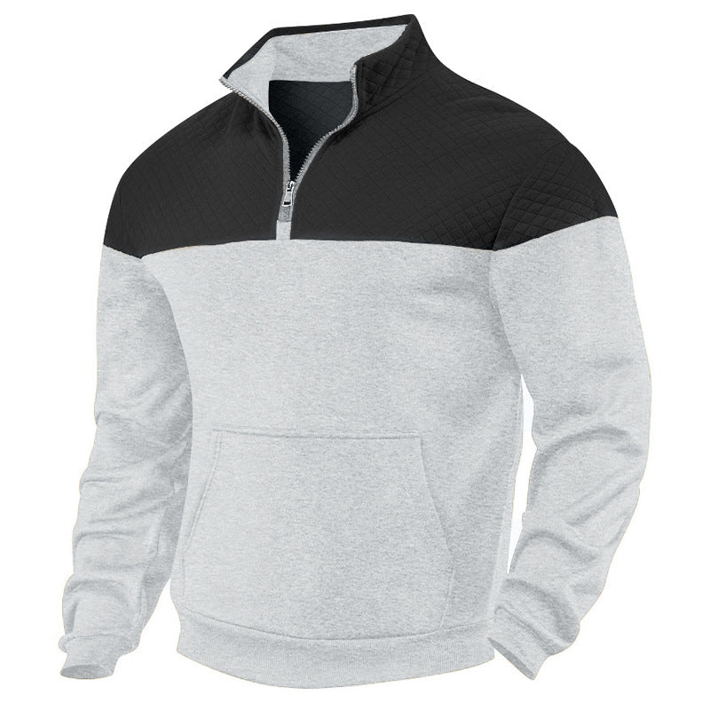 Men's quilted half-zip sweatshirt with kangaroo pocket and stand-up collar StylebySassy