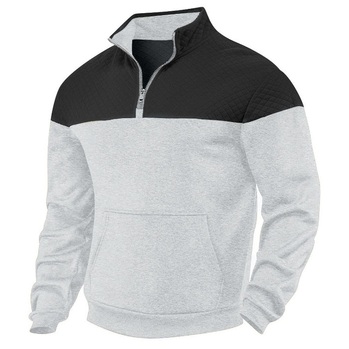 Men's quilted half-zip sweatshirt with kangaroo pocket and stand-up collar StylebySassy