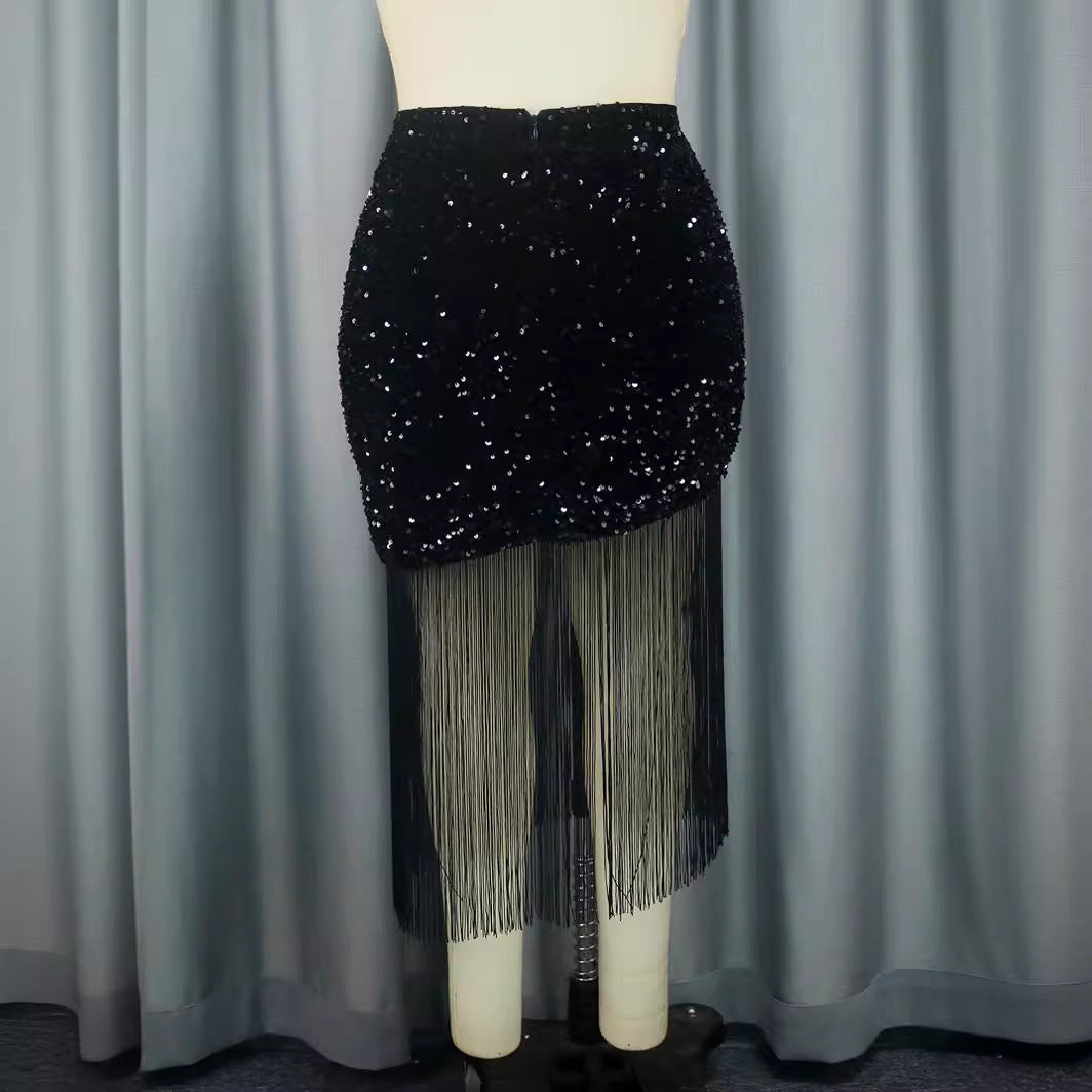 Ladies glamorous skirt with sequins and fringes StylebySassy