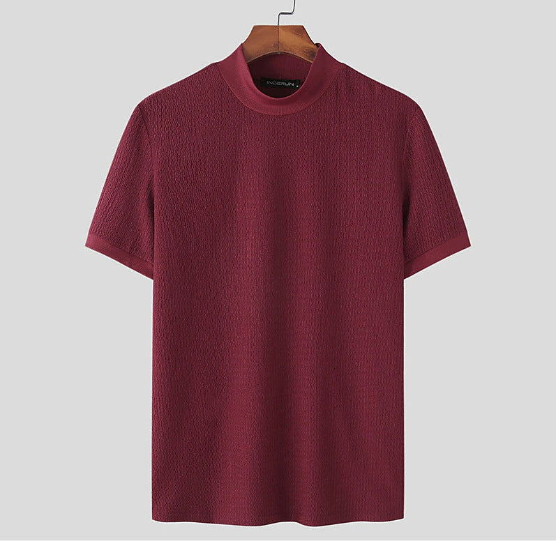 Men's short-sleeve stand-up collar fine knit shirt with fine ribbed structure StylebySassy