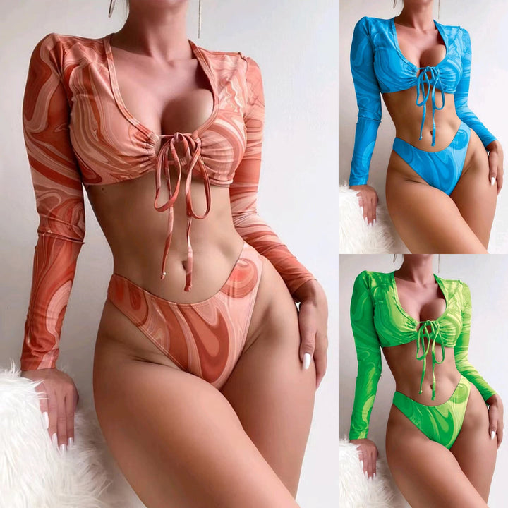 Women's Surf Bikini Set with Long Sleeve Crop Top and High Waisted Bottoms StylebySassy