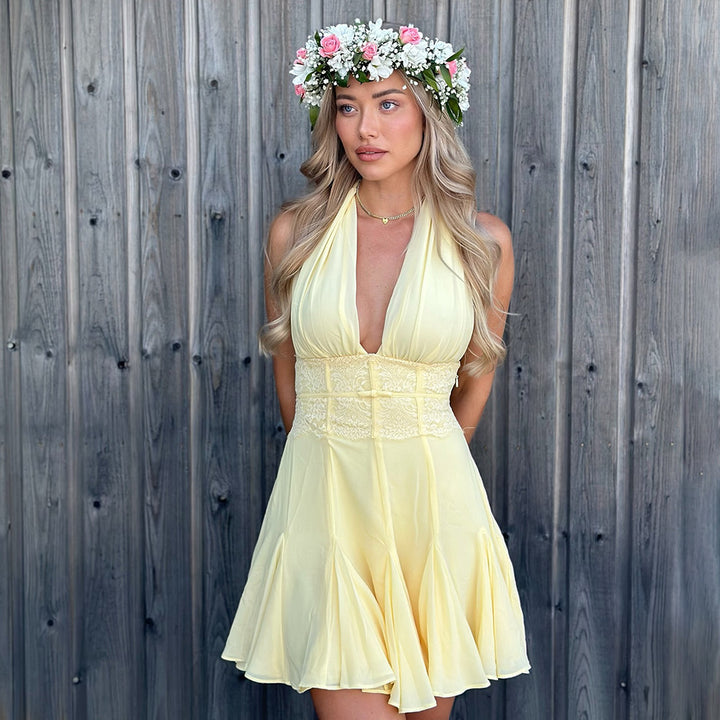 Women airy halter neck dress with seductive gathering StylebySassy