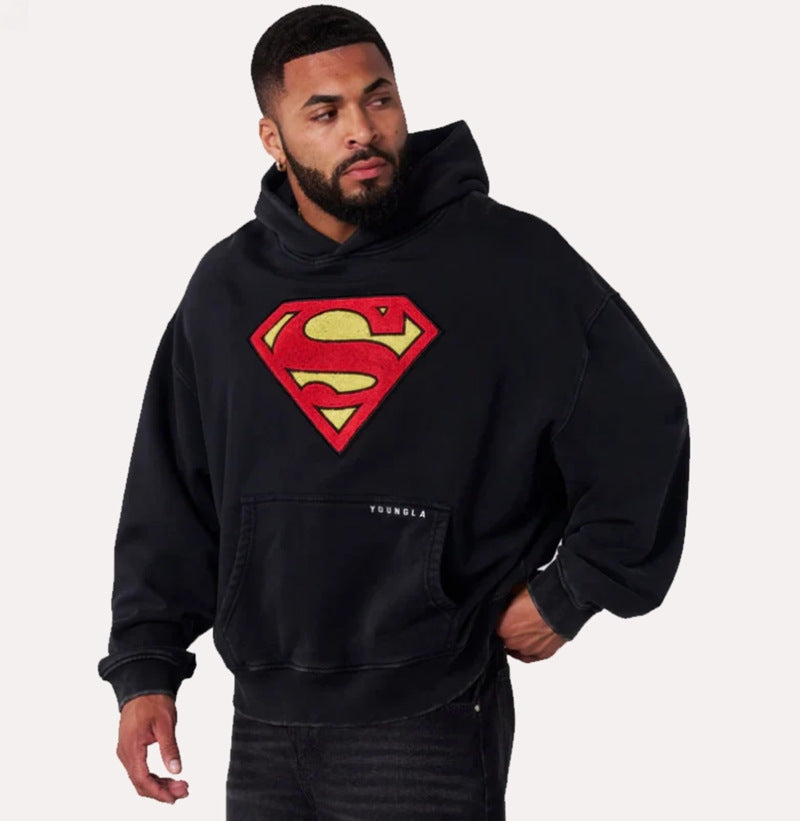 Men's oversized hooded sweatshirt with distinctive Comic-S logo kangaroo pocket and washed look StylebySassy