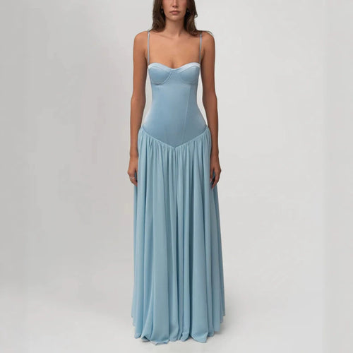 Women’s shaping bustier evening dress with pre-shaped corset construction and wide chiffon flared skirt StylebySassy