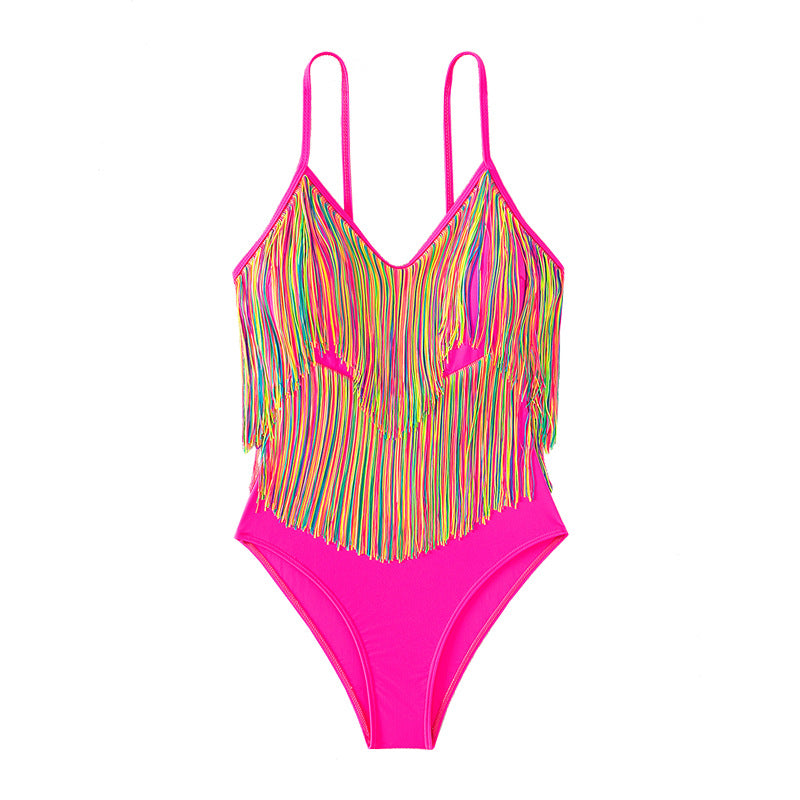Women's swimsuit with colorful fringe design StylebySassy