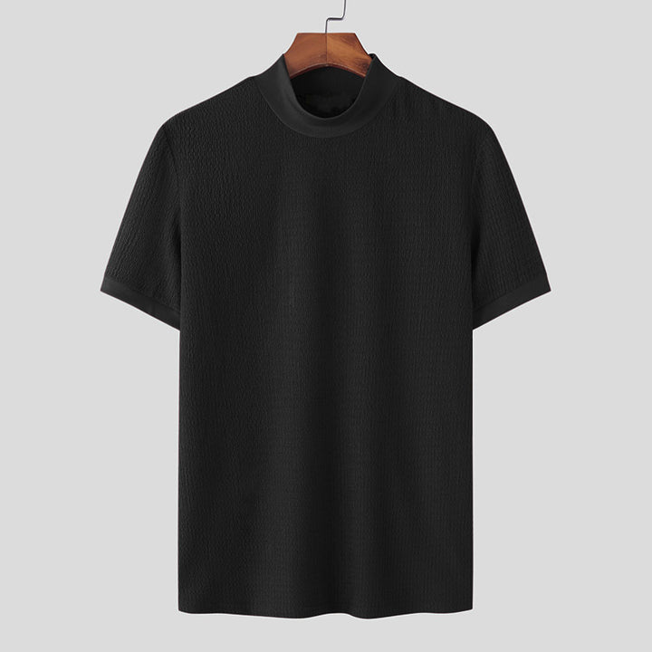 Men's short sleeve fine knit shirt with stand-up collar StylebySassy