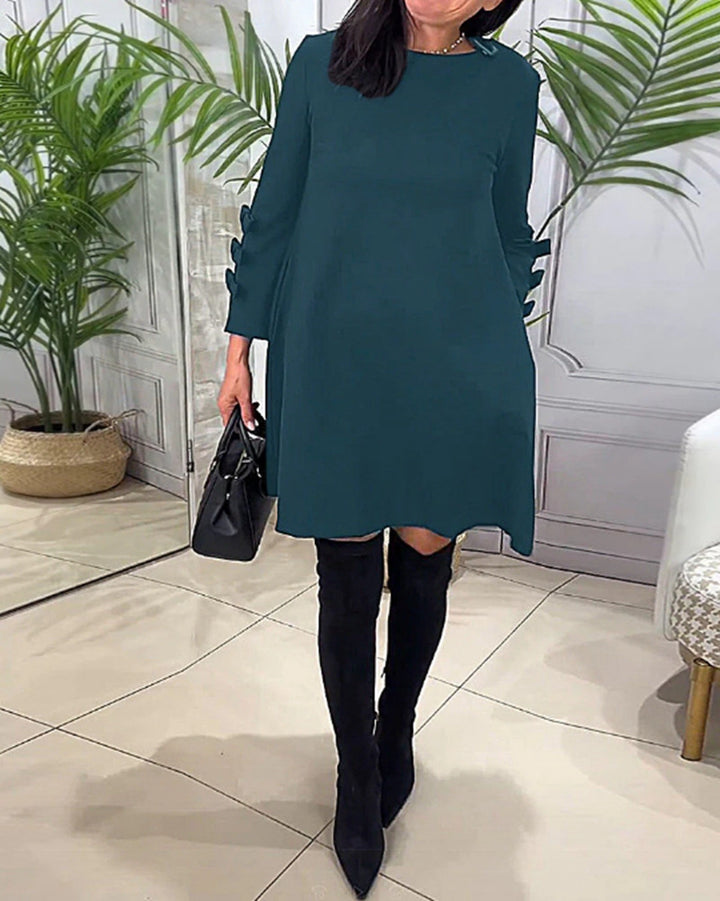Women's A-line tunic dress with layered decorative flounce sleeves StylebySassy