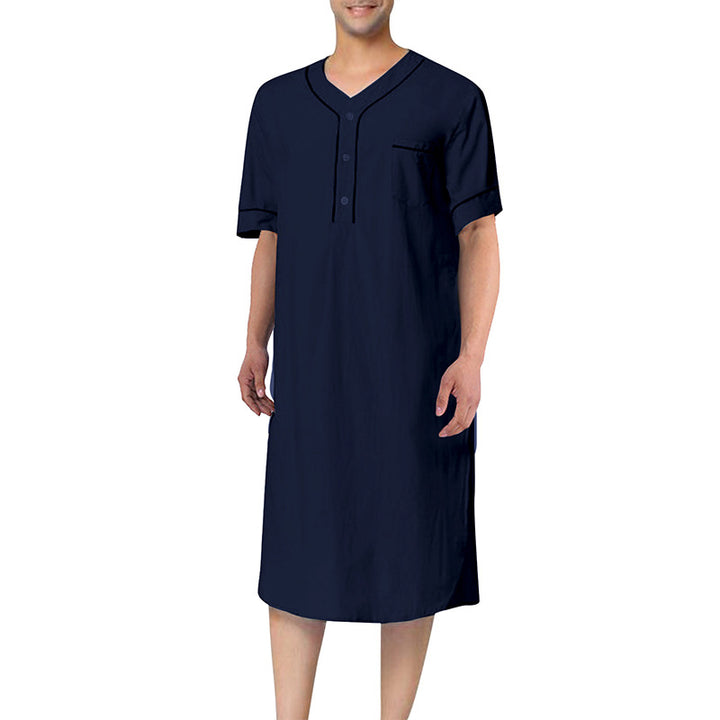 Men's knee-length nightshirt with short sleeves, concealed button placket and breast pocket StylebySassy