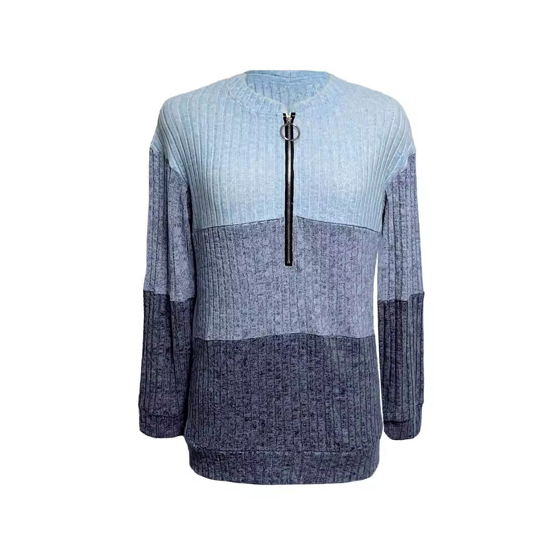 Women's long pullover with ring zipper and color block structure StylebySassy