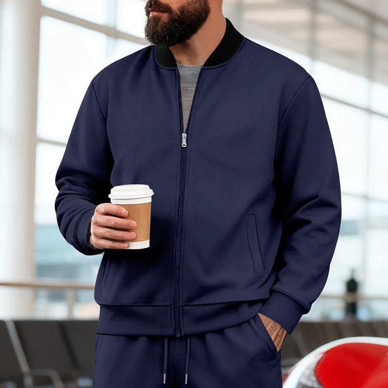 Men's Nan Urban Sweat Track Jacket with Stand Collar Concealed Zipper Elastic Rib Cuffs and Side Pockets StylebySassy