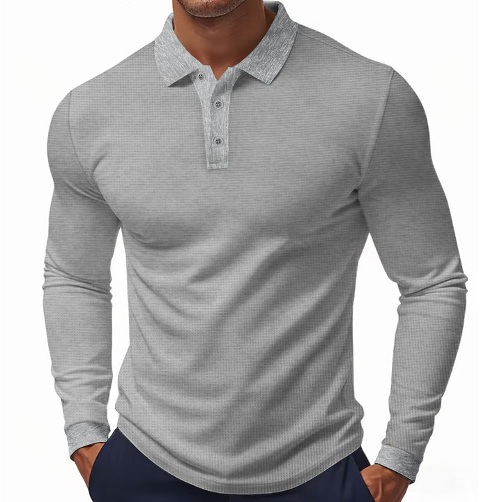 Men's long-sleeved polo shirt made of textured jersey with slim fit and polo collar StylebySassy