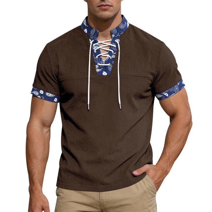 Men's short sleeve laced shirt with bandana trim and structured jersey quality StylebySassy