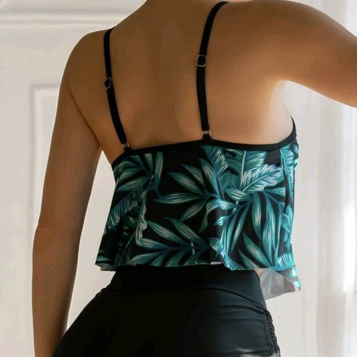 Women’s Sporty Tankini Set with Ruffles and Adjustable Straps StylebySassy