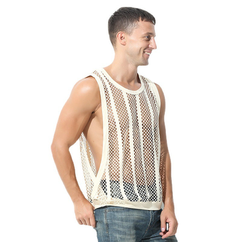 Women's airy hole knit mesh top with wide straps and elastic hem StylebySassy