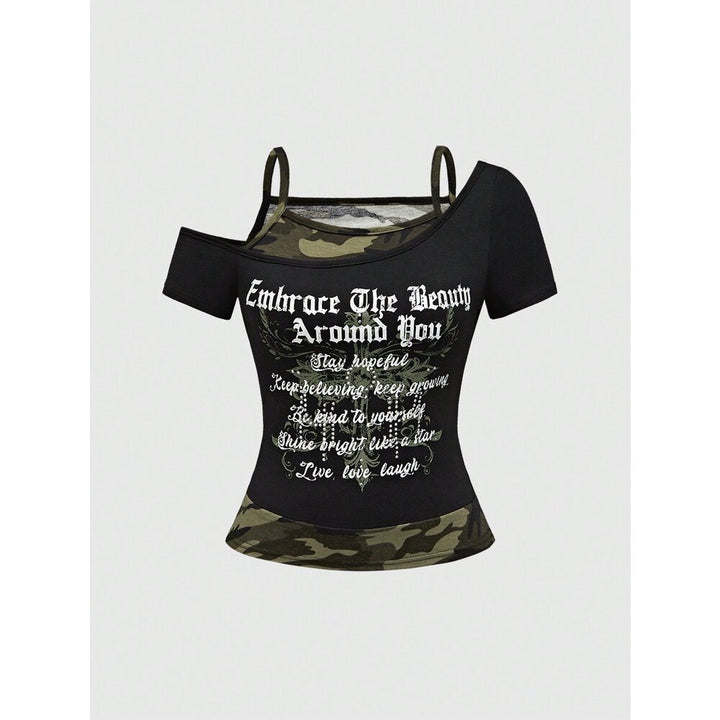 Women's Off-Shoulder Top with Camouflage Pattern StylebySassy