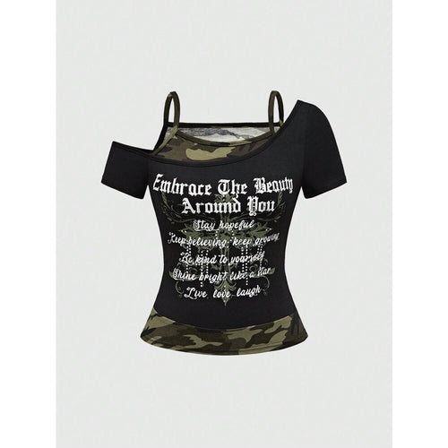 Women's Off-Shoulder Top with Camouflage Pattern StylebySassy