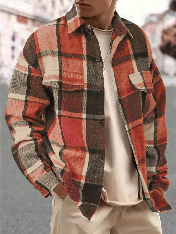 Men's oversized check shirt jacket made of soft flannel with patch chest pockets StylebySassy