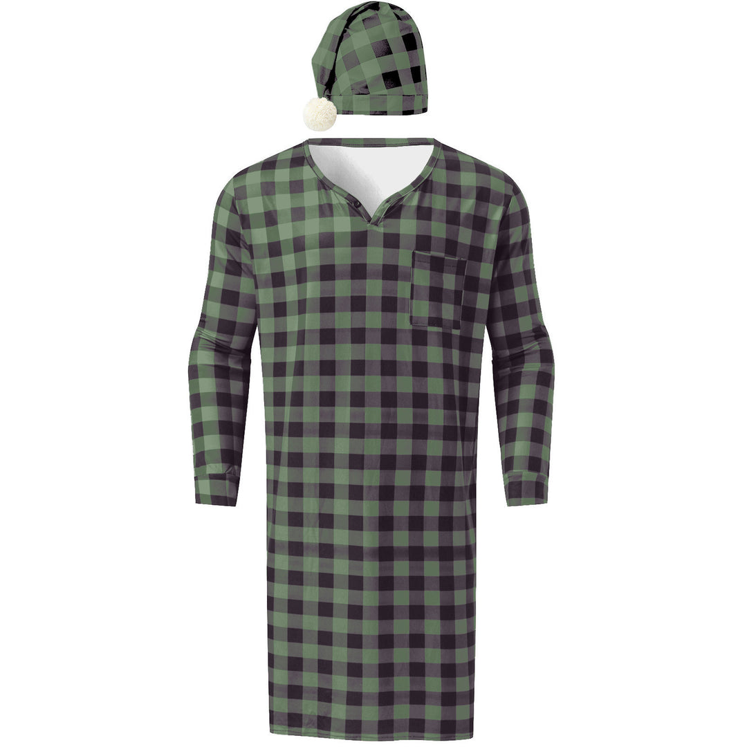 Men's long plaid nightgown with chest pocket and matching pointed hat StylebySassy